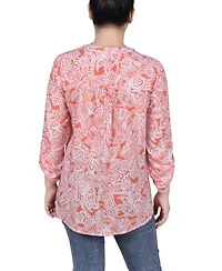 Ny Collection Petite Long Roll Tab Sleeve Pintuck Front Blouse