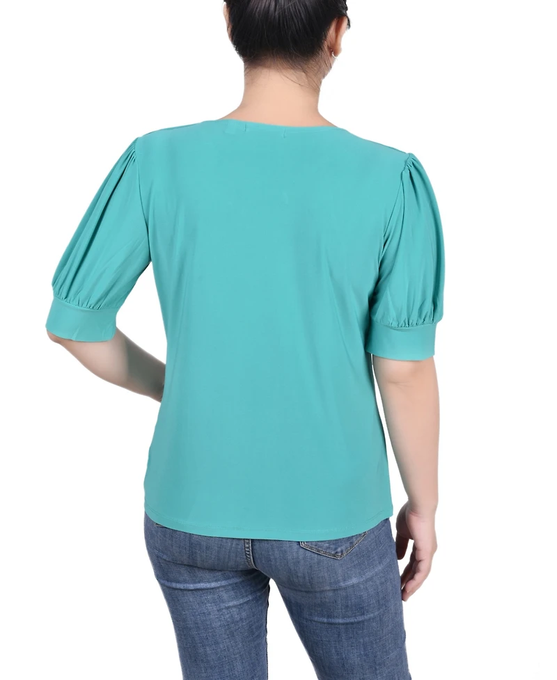 Ny Collection Petite Short Sleeve Balloon Sleeve Top