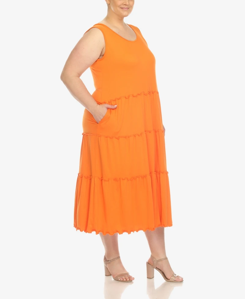 White Mark Plus Scoop Neck Tiered Midi Dress