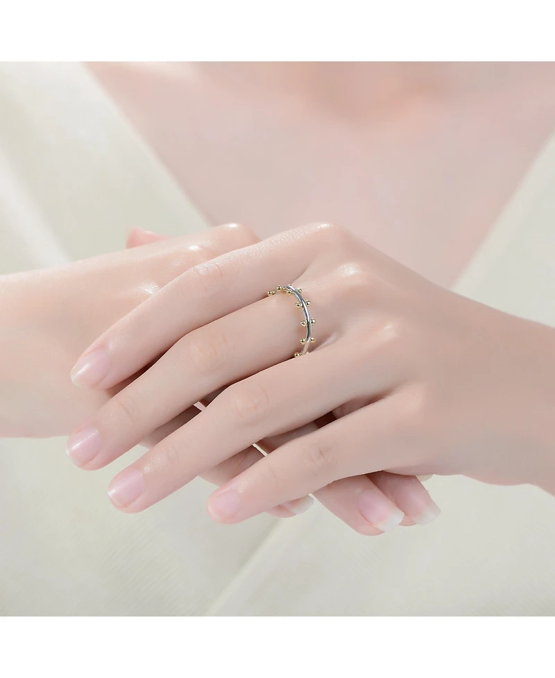 Ra White Gold Plated and 14K Bead Band Ring
