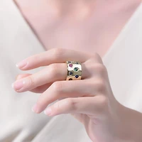 Radiant 14K Gold Plated Wide Band Ring with Spotted Multi-Colored Cubic Zirconia