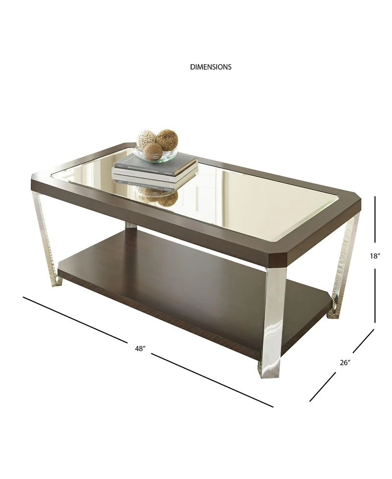 Steve Silver Truman 48" Mirrored Top and Wood Cocktail Table