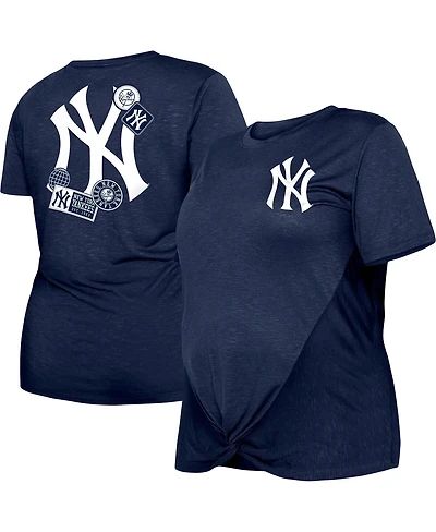 Women's New Era Navy New York Yankees Plus Size Two-Hit Front Knot T-shirt