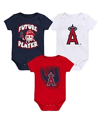 Newborn and Infant Boys Girls Navy, Red, White Los Angeles Angels Minor League Player Three-Pack Bodysuit Set
