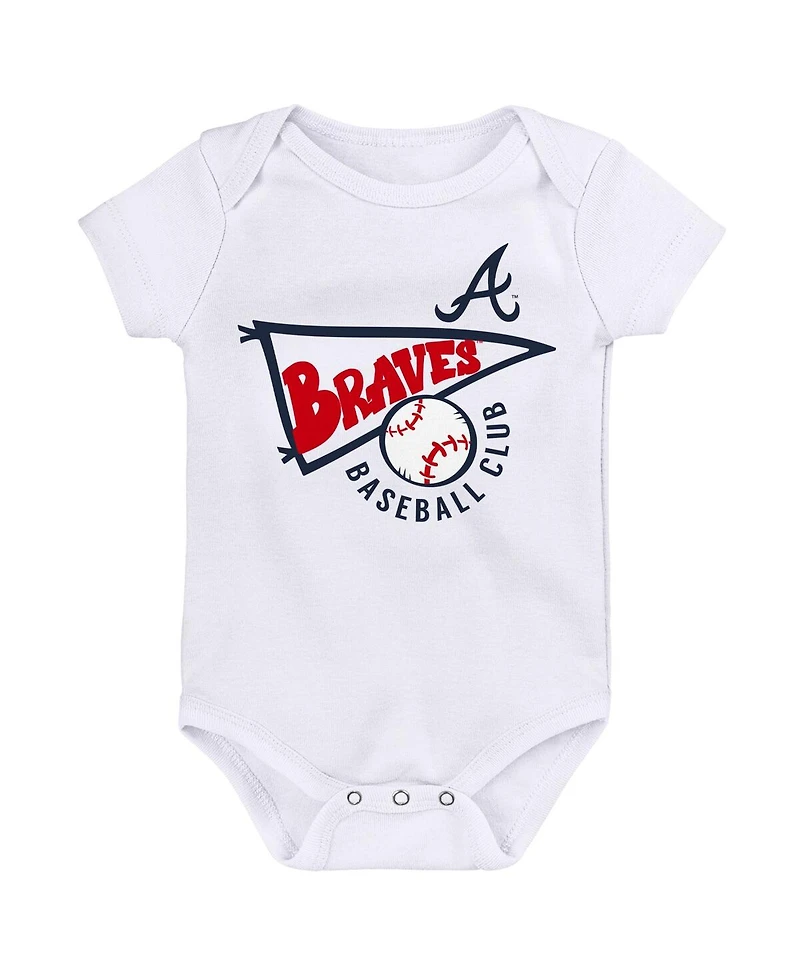 Newborn and Infant Boys and Girls Red, White, Heather Gray Atlanta Braves Biggest Little Fan 3-Pack Bodysuit Set