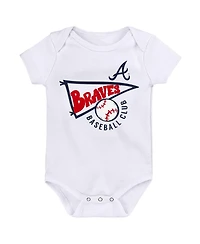 Newborn and Infant Boys and Girls Red, White, Heather Gray Atlanta Braves Biggest Little Fan 3-Pack Bodysuit Set