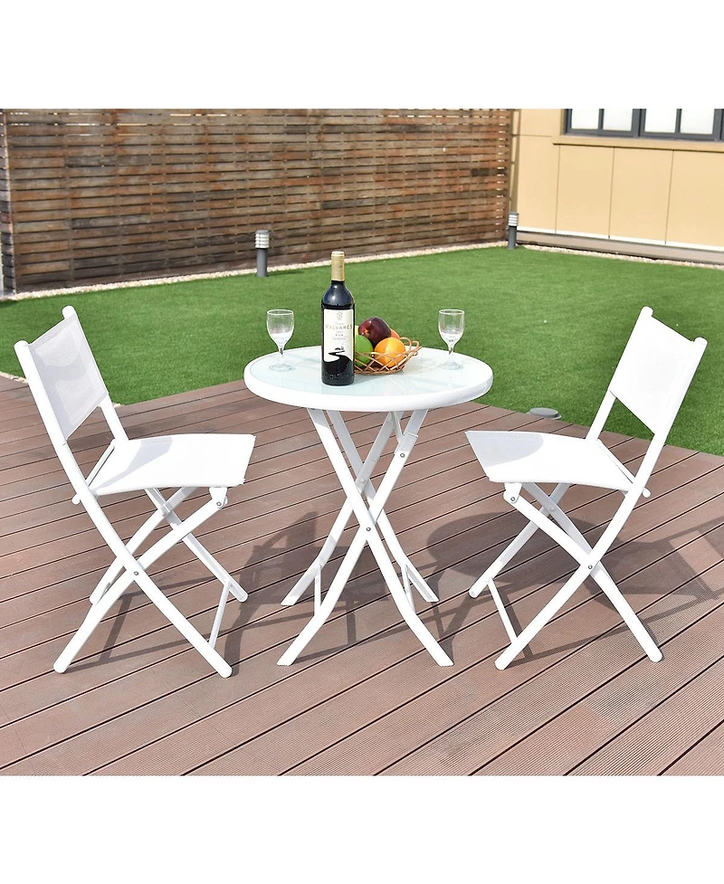 3 Pcs Folding Bistro Table Chairs Set Garden Backyard Patio Furniture