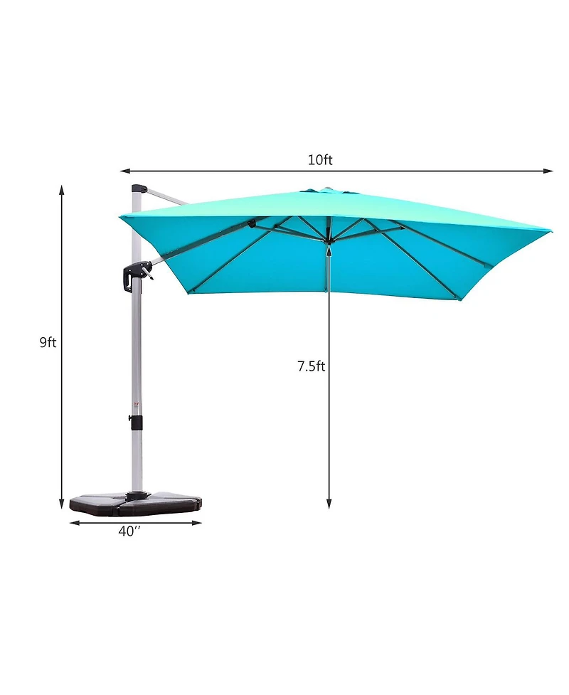 10Ft Square Patio Offset Cantilever Umbrella 360 Degree Tilt Aluminum