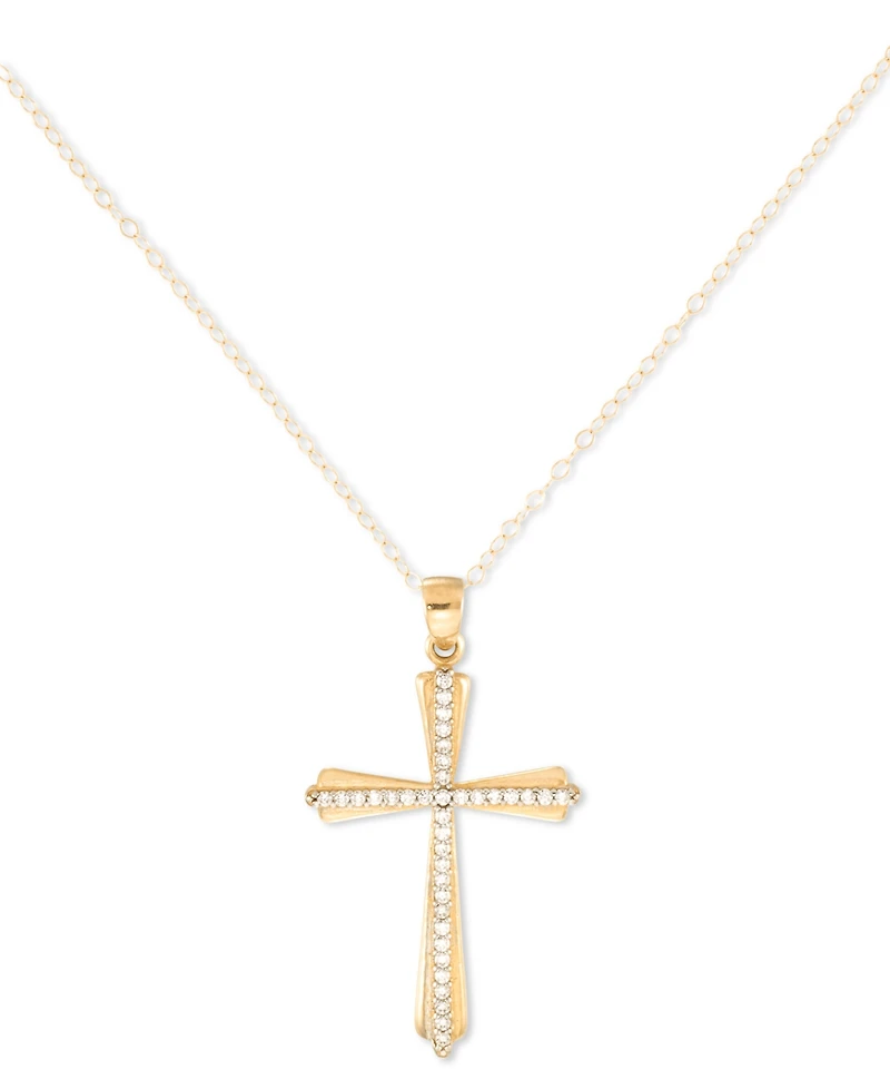 Crystal Cross 18" Pendant Necklace in 10k Gold