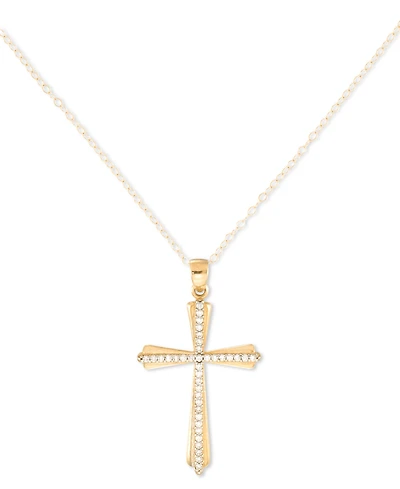Crystal Cross 18" Pendant Necklace in 10k Gold