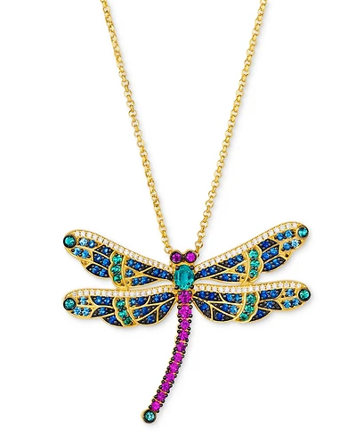 Le Vian Multi-Gemstone (1-7/8 ct. t.w.) & Diamond (1/3 ct. t.w.) Dragonfly Pendant Necklace in 14k Gold, 18" + 2" extender