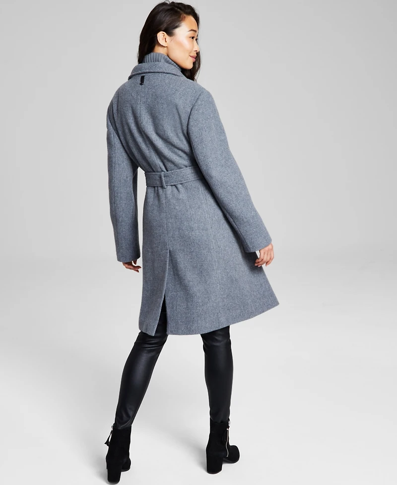 Calvin Klein Womens Wool Blend Belted Wrap Coat