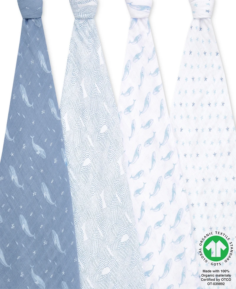 aden by aden + anais Essentials Oceanic Muslin Swaddles, Pack of 4