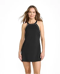 Lands' End Women's Long High Neck Swim Dress One Piece Swimsuit Adjustable Straps