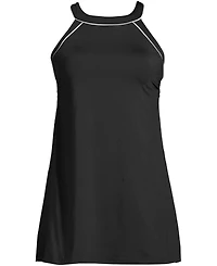 Lands' End Women's Long High Neck Swim Dress One Piece Swimsuit Adjustable Straps