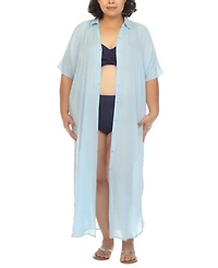 Raviya Plus Button-Front Cover-Up Maxi Dress