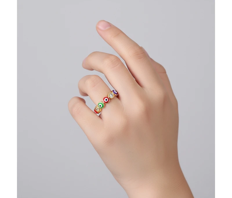 Ra Young Adults/Teens 14k Yellow Gold Plated with Cubic Zirconia Colorful Enamel Evil Heart Stacking Ring