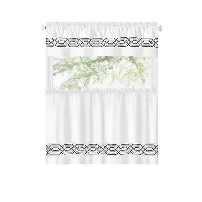Kate Aurora Pacifico Complete 3 Piece Rod Pocket Embroidered Tier & Valance Kitchen Curtain Set