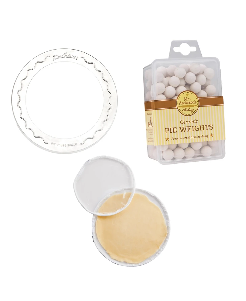 Mrs. Anderson's Baking Pie Crust Protector Shield, Pie Weights, and Easy Crust Maker, For 9.5" and 10" Pies