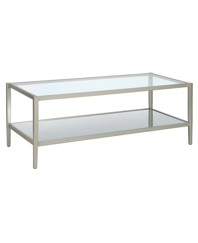 Hudson & Canal Hera 45" Wide Metal Rectangular Coffee Table with Mirror Shelf