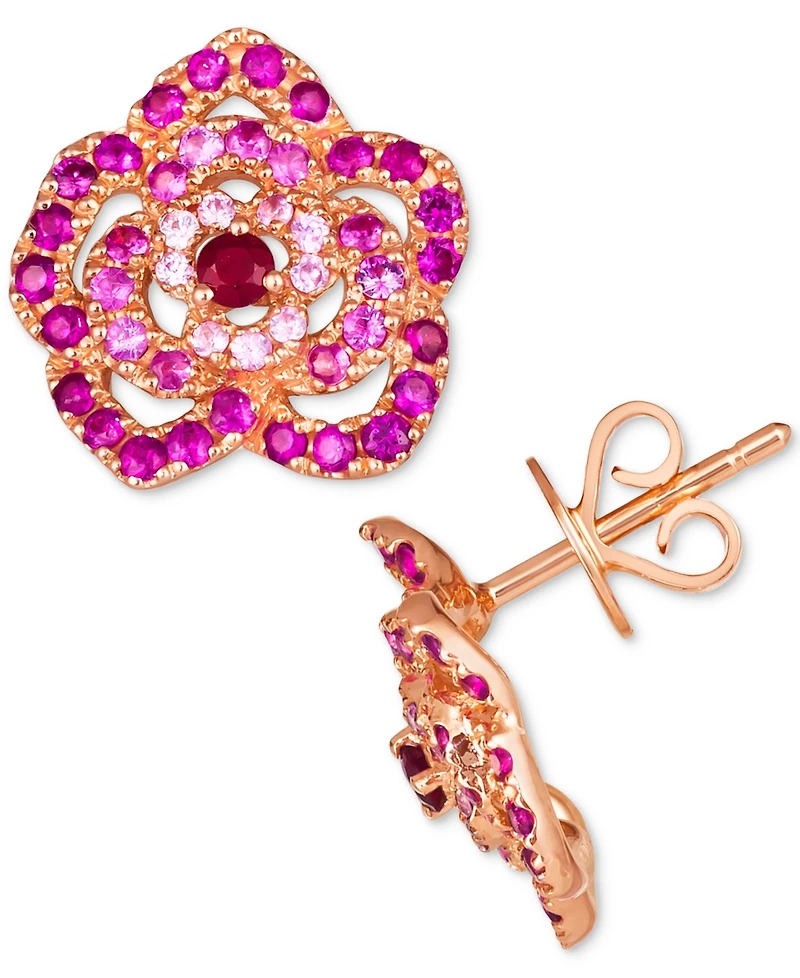 Le Vian Passion Ruby (1/8 ct. t.w.) & Bubble Gum Pink Sapphire (1-1/6 ct. t.w.) Flower Stud Earrings in 14k Rose Gold