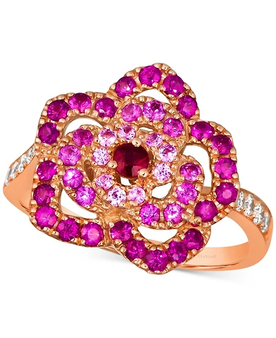 Le Vian Multi-Gemstone (7/8 ct. t.w.) & Nude Diamond (1/6 ct. t.w.) Flower Ring in 14k Rose Gold