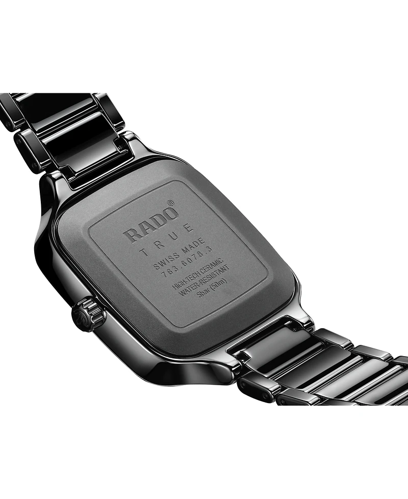 Rado Unisex Swiss Automatic True Square Black High-Tech Ceramic Bracelet Watch 38mm