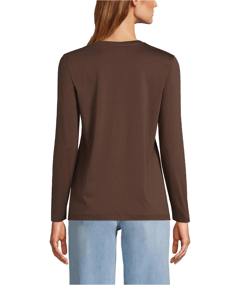 Lands' End Women's Supima Cotton Long Sleeve V-Neck T-Shirt
