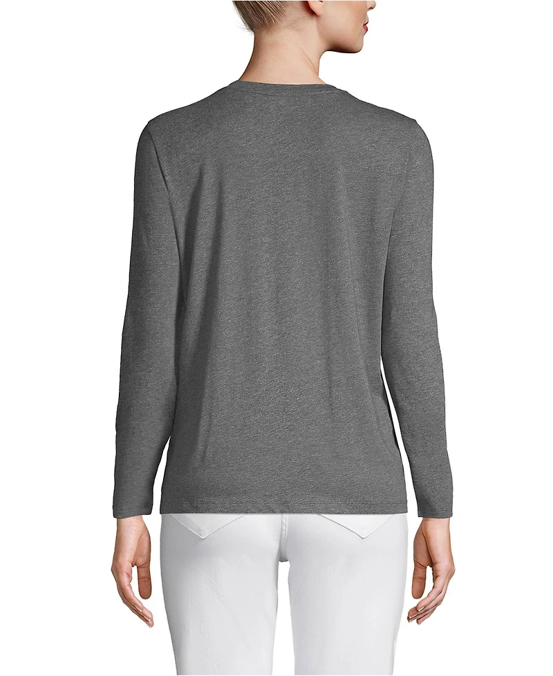 Lands' End Women's Relaxed Supima Cotton Long Sleeve V-Neck T-Shirt