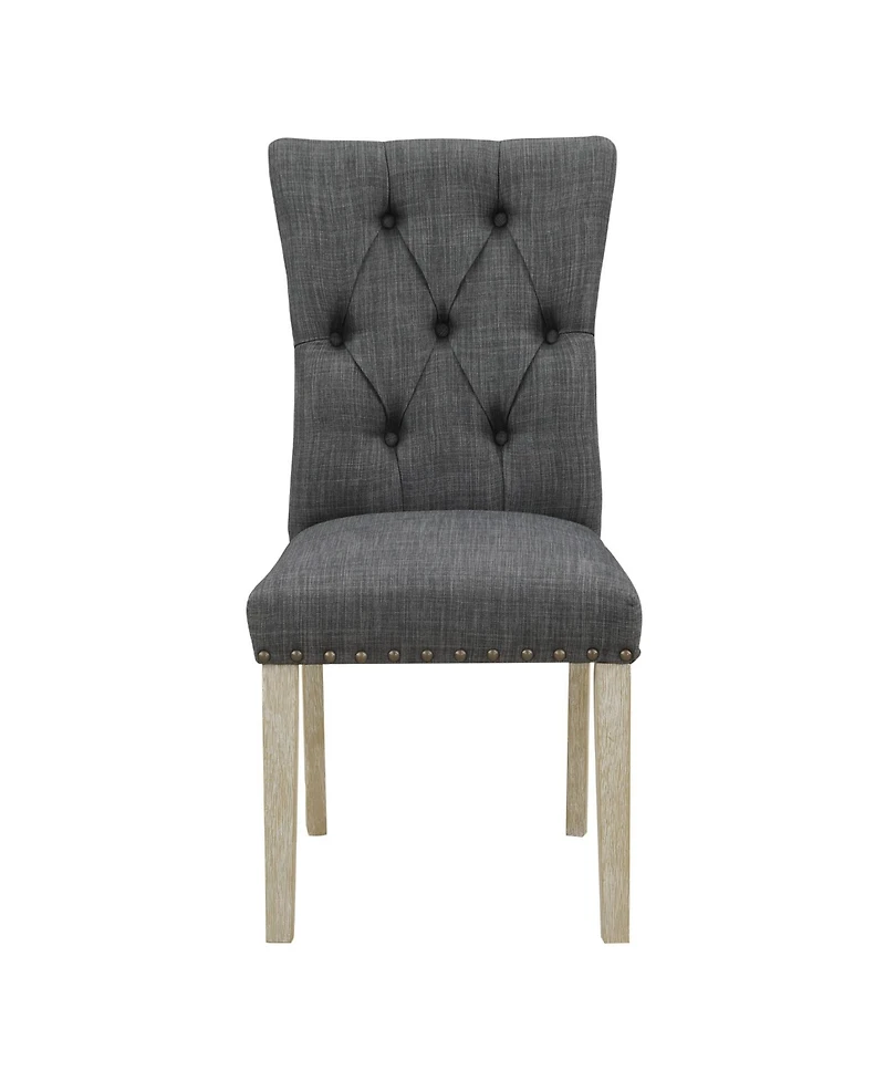 Preston Dining Chair 2-Pack with Antique-like Bronze Nailheads and Brushed Legs Fabric