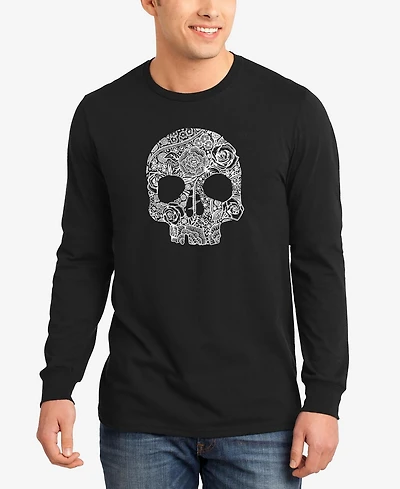 La Pop Art Men's Flower Skull Word Long Sleeve T-shirt