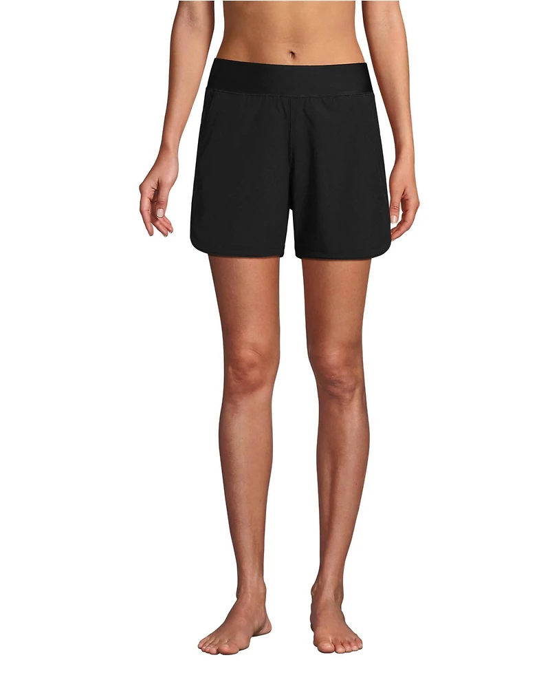 Lands' End Women's 5" Quick Dry Elastic Waist Board Shorts Swim Cover-up with Panty