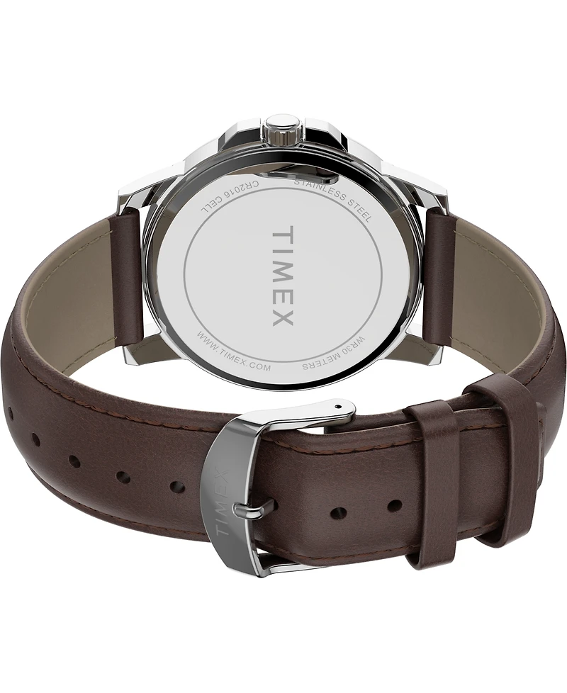 Timex Men's Quartz Analog Premium Dress Leather Brown Watch 45mm