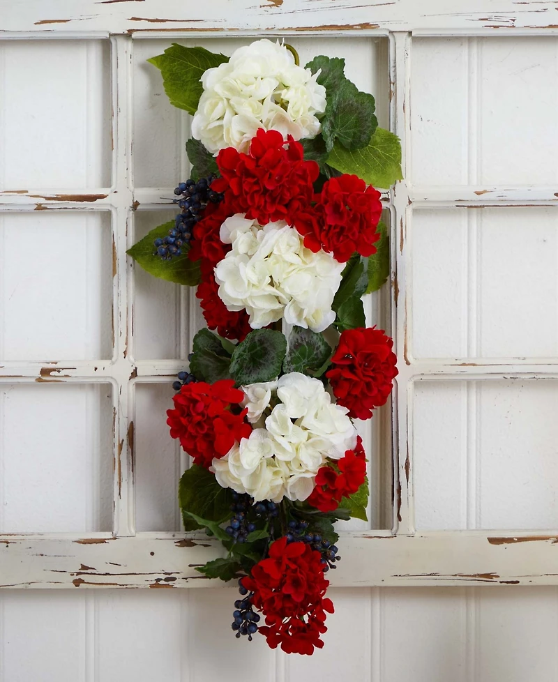 Nearly Natural 26" Geranium & Blue Berry Artificial Teardrop