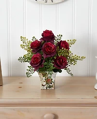 Nearly Natural Rose and Maiden Hair w/Floral Planter