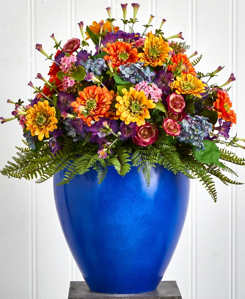Nearly Natural Giant Mixed Floral Artificial Arrangement in Blue Vase