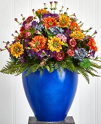 Nearly Natural Giant Mixed Floral Artificial Arrangement in Blue Vase
