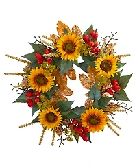 Nearly Natural 27" Sunflower Berry Artificial Wreath
