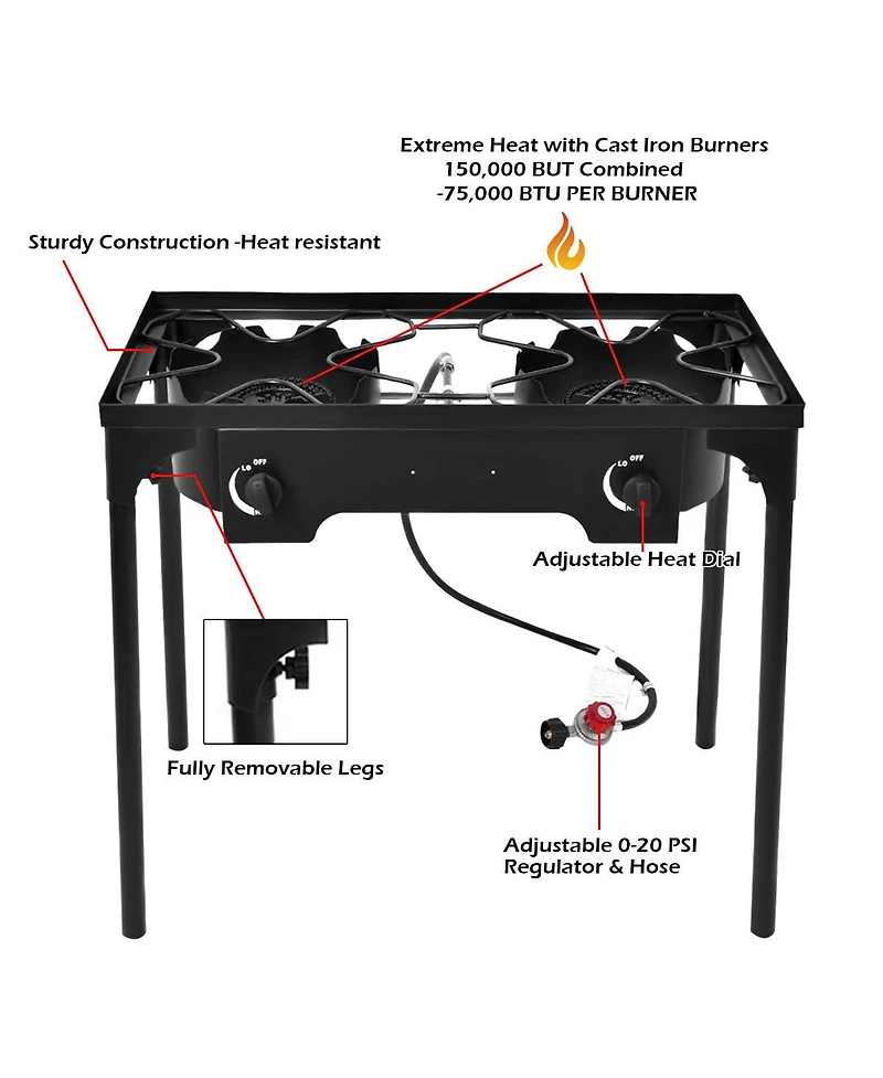 Double Burner Gas Propane Cooker Outdoor Camping Picnic Bbq Grill