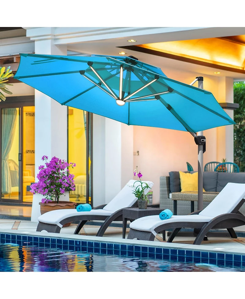 10ft Solar Led Patio Umbrella 360 degree Rotation