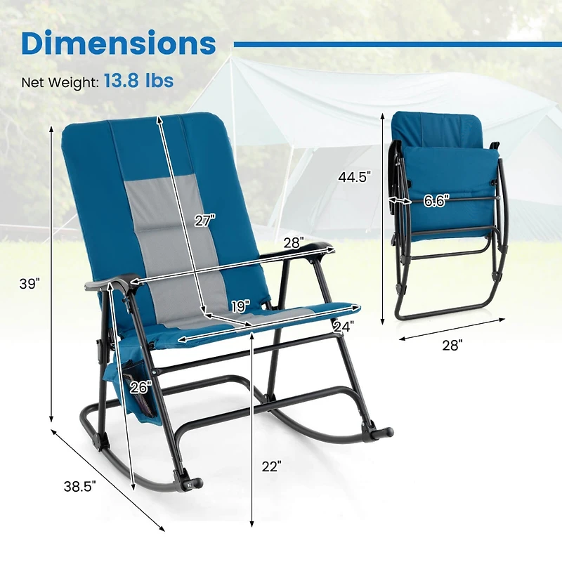 Costway Foldable Rocking Padded Chair Portable Camping