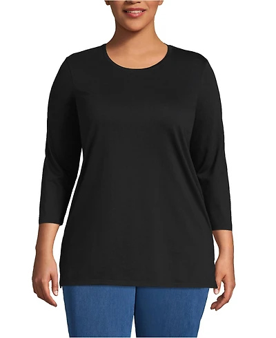 Lands' End Women's Plus 3/4 Sleeve Cotton Supima Crewneck Tunic