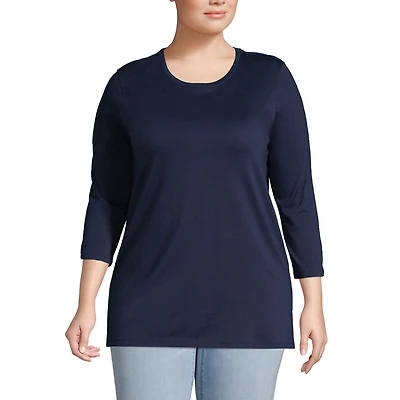 Lands' End Women's Plus 3/4 Sleeve Cotton Supima Crewneck Tunic