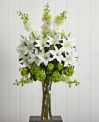Nearly Natural Lily, Delphinium and Hydrangea Silk Arrangement