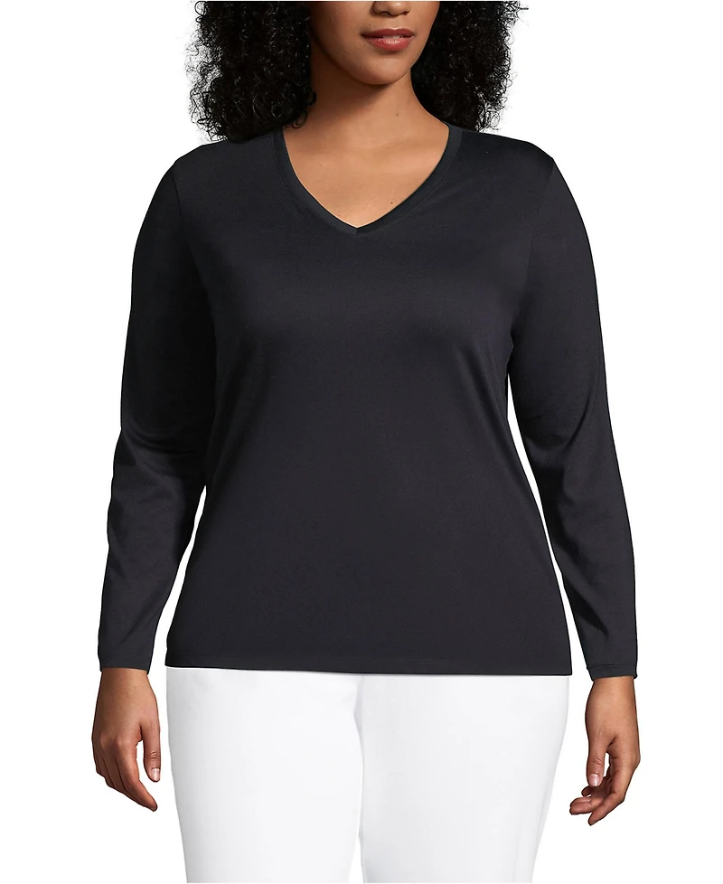 Lands' End Plus Relaxed Supima Cotton Long Sleeve V-Neck T-Shirt