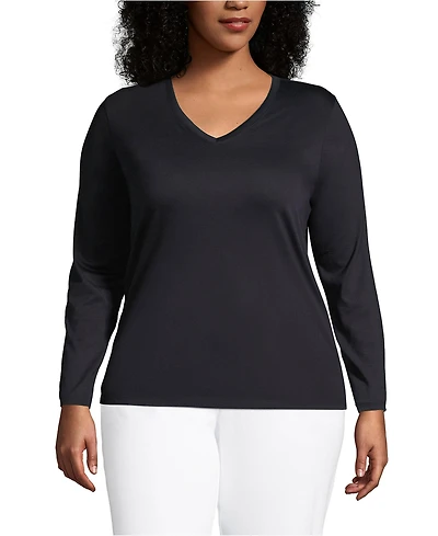 Lands' End Plus Relaxed Supima Cotton Long Sleeve V-Neck T-Shirt
