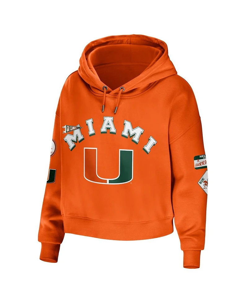 Women's Wear by Erin Andrews Orange Miami Hurricanes Mixed Media Cropped Pullover Hoodie