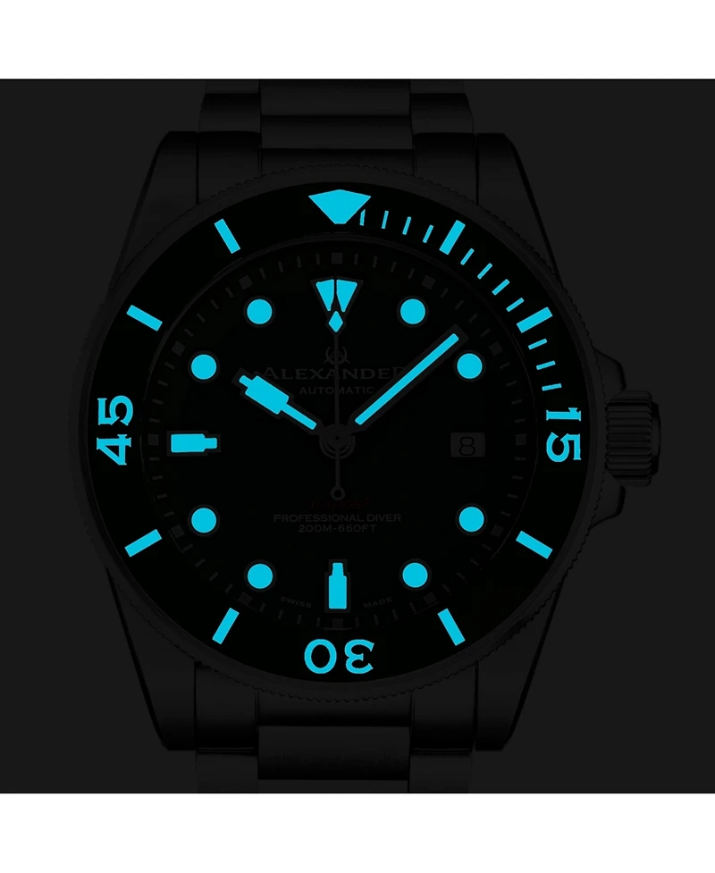 Alexander Vathos 3 Men s Swiss Made Watch Green Dial Green Bezel Luminous Hands and Markers Stainless Steel Case and Bracelet 42mm Case Date Window