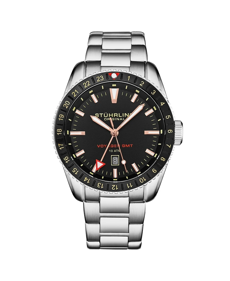 Stuhrling Men's Aquadiver Silver-tone Stainless Steel , Black Dial
