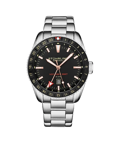 Stuhrling Men's Aquadiver Silver-tone Stainless Steel , Black Dial